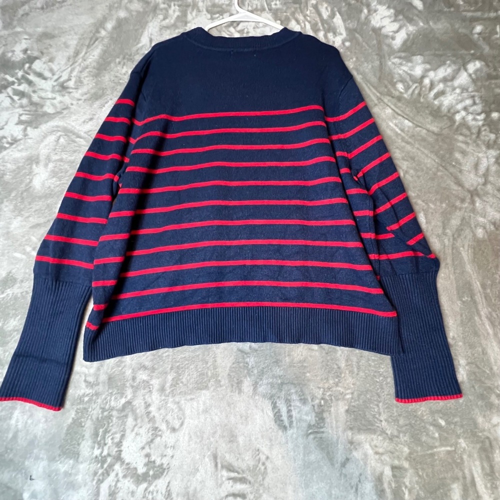 LA LIGNE Navy Red Striped Crew Neck Sweater Plus Size 3X Cozy Knit - Picture 5 of 6